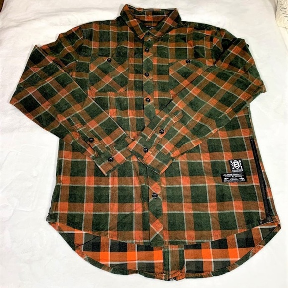 Square Zero Other - SquareZero Corduroy Plaid Zip Side Shirt NEW